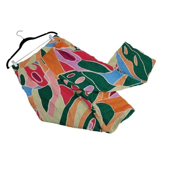 Christain Siriano Linen Beach Swimsuit Cover-up Pants Set L Multicolor Abstract - Picture 4 of 16